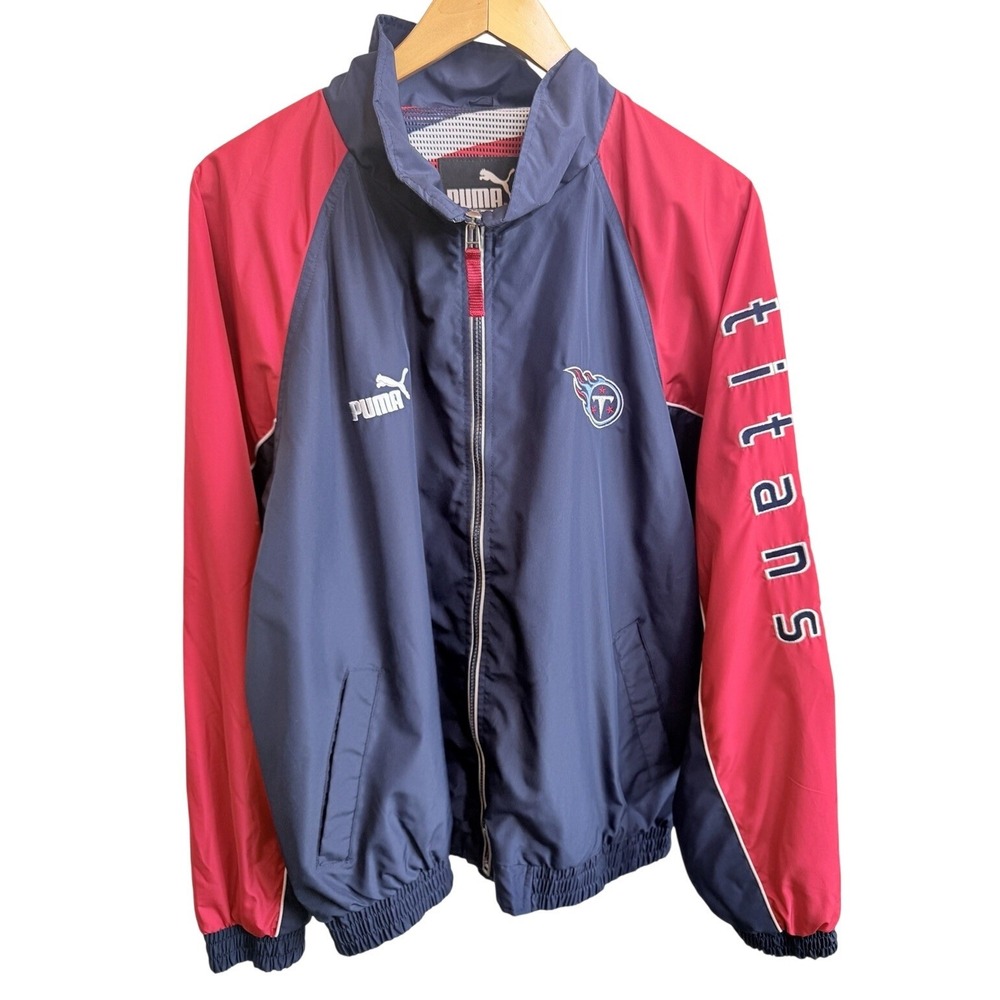 Vintage Tennessee Titans Puma Jacket Men XL Blue Embroidered Windbreaker Zip